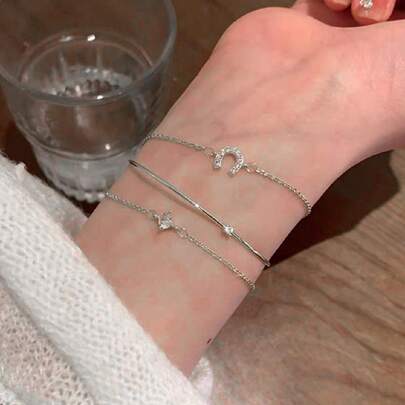 Bộ 3 món trang sức hình móng ngựa tối giản, thanh lịch, làm từ hợp kim sắt, đính kim cương giả, thích hợp cho nữ giới đeo hàng ngày (tránh tiếp xúc với nước).