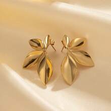 1 Par de Brincos de Pino de Aço Inoxidável com Estampa Floral Suave, Acessório de Moda Minimalista, Uso Diário e Presente para Mulheres