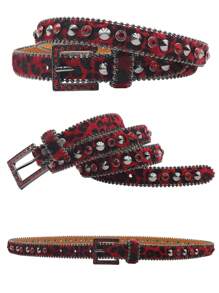 Women Fashion Rivet Rhinestone Studded Casual Belt, Men Street Punk Hip Hop Style PU Leather Plus Size Waist Belt For Jeans Halloween Fall, Autumn, Halloween