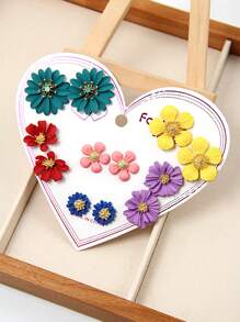 Betykuku 6pairs Colorful Flower Shaped Stud Earrings Valentines - Multicolor - View 4