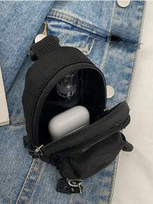 Túi đeo vai vải mini đựng son môi và tai nghe, Túi đeo chéo họa tiết da báo thời trang, Túi đựng tai nghe đựng son môi, Túi du lịch ngoài trời nhỏ thời trang cho nữ - màu đen - Xem 3