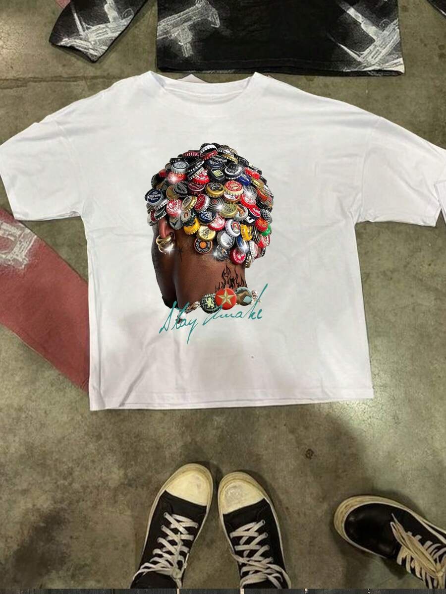 Men's Skull Graphic Short Sleeve T-Shirt, Non-Customized - White - View 1