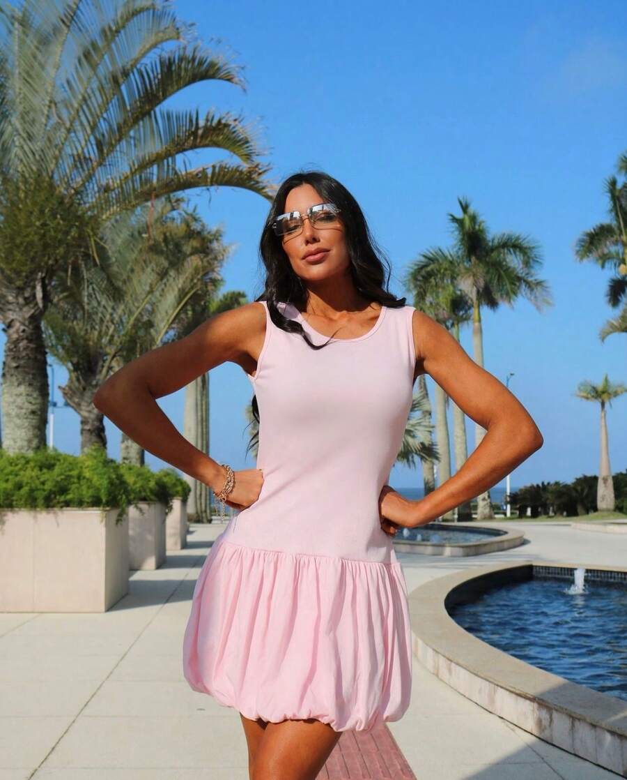 Short Balloon Dress Party Casual Summer Fashion Candy Colors - 淺粉色 - 查看 1