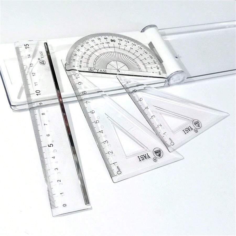 Kit Règles Géométrie Complètes - 15cm, Rapporteurs, équerres, Compas Métal, étui Transport, Pour école, Bureau, Dessin