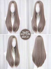 NAMM Ash Purple Wigs For Women Long Straight Hair Middle Part Wig With Curtain Bangs Synthetic Heat Resistant Fiber Layered Wig For Girls Daily Party Use 28 Inch - Dusty Purple - View 6
