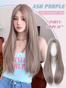 NAMM Ash Purple Wigs For Women Long Straight Hair Middle Part Wig With Curtain Bangs Synthetic Heat Resistant Fiber Layered Wig For Girls Daily Party Use 28 Inch - Dusty Purple - View 5