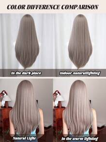 NAMM Ash Purple Wigs For Women Long Straight Hair Middle Part Wig With Curtain Bangs Synthetic Heat Resistant Fiber Layered Wig For Girls Daily Party Use 28 Inch - Dusty Purple - View 8