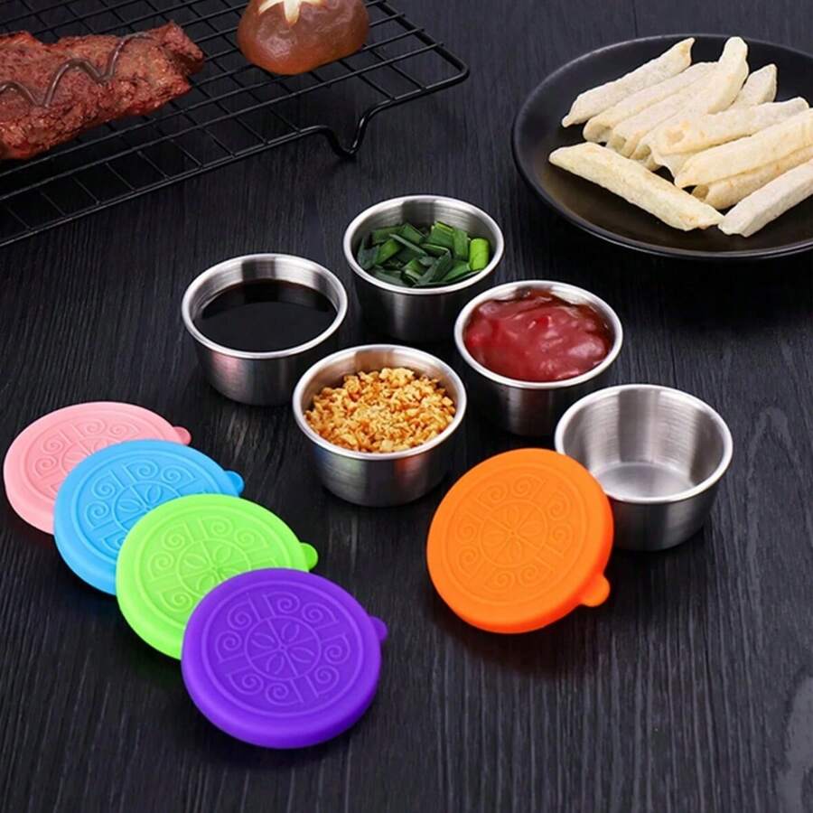 Stainless Steel Sealed Dip Cup With Lid For Portion Control, Outdoor