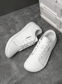 （适合宽/胖脚）男士时尚宽头系带黑色平底简约赤脚鞋，百搭户外宽版运动休闲商务正装鞋 - 白色 - 查看 5