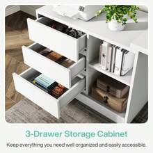 Tribesigns L-Shaped Computer Desk With Drawers And Shelves, Reversible White Corner Office Desk With Storage Cabinet, Modern Study Writing Table For Home Office, Bedroom - 白色 - 查看 10