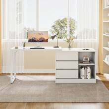 Tribesigns L-Shaped Computer Desk With Drawers And Shelves, Reversible White Corner Office Desk With Storage Cabinet, Modern Study Writing Table For Home Office, Bedroom - 白色 - 查看 5