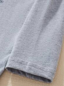 男童长袖 T 恤，卡通鲨鱼印花图案，秋冬季时尚 - 淺灰色 - 查看 6