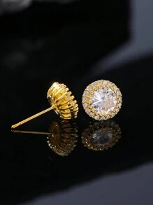 1pc Sparkling Round Cubic Zirconia Stud Earrings For Man Fine Jewelry Daily Wear Gifts