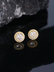 1pc Sparkling Round Cubic Zirconia Stud Earrings For Man Fine Jewelry Daily Wear Gifts