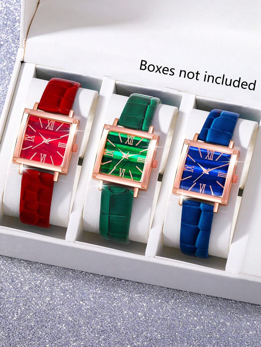 1 Set Reloj de mujer de moda casual con esfera cuadrada simple, reloj de cuarzo con escala y combinación de correa. Perfecto para uso diario, regalos de cumpleaños, fiestas, reuniones festivas y como regalo ideal para ti o tus amigos. No incluye cajas.