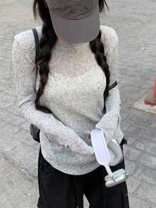 2025夏季女士圆领宽松休闲长袖防紫外线T恤 - 灰色 - 查看 4