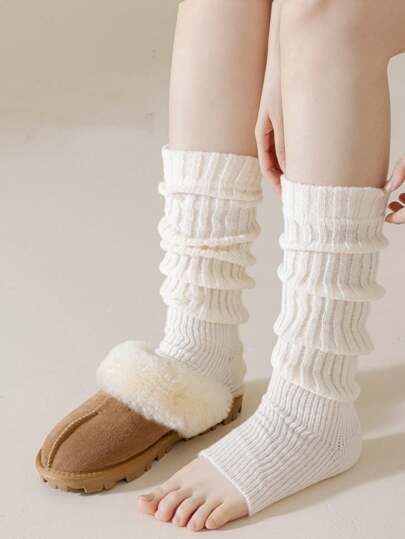 1双女士宽松秋冬保暖腿套，及膝长筒腿套，可搭配靴子穿着，适合圣诞节、春夏穿着，舒适保暖