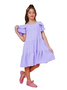 Children's Loose Flared Dress 3 Marias Party Christmas New Year Children's Day In The Duna Borboletinhas Kids Fabric - Bụi tím - Xem 5