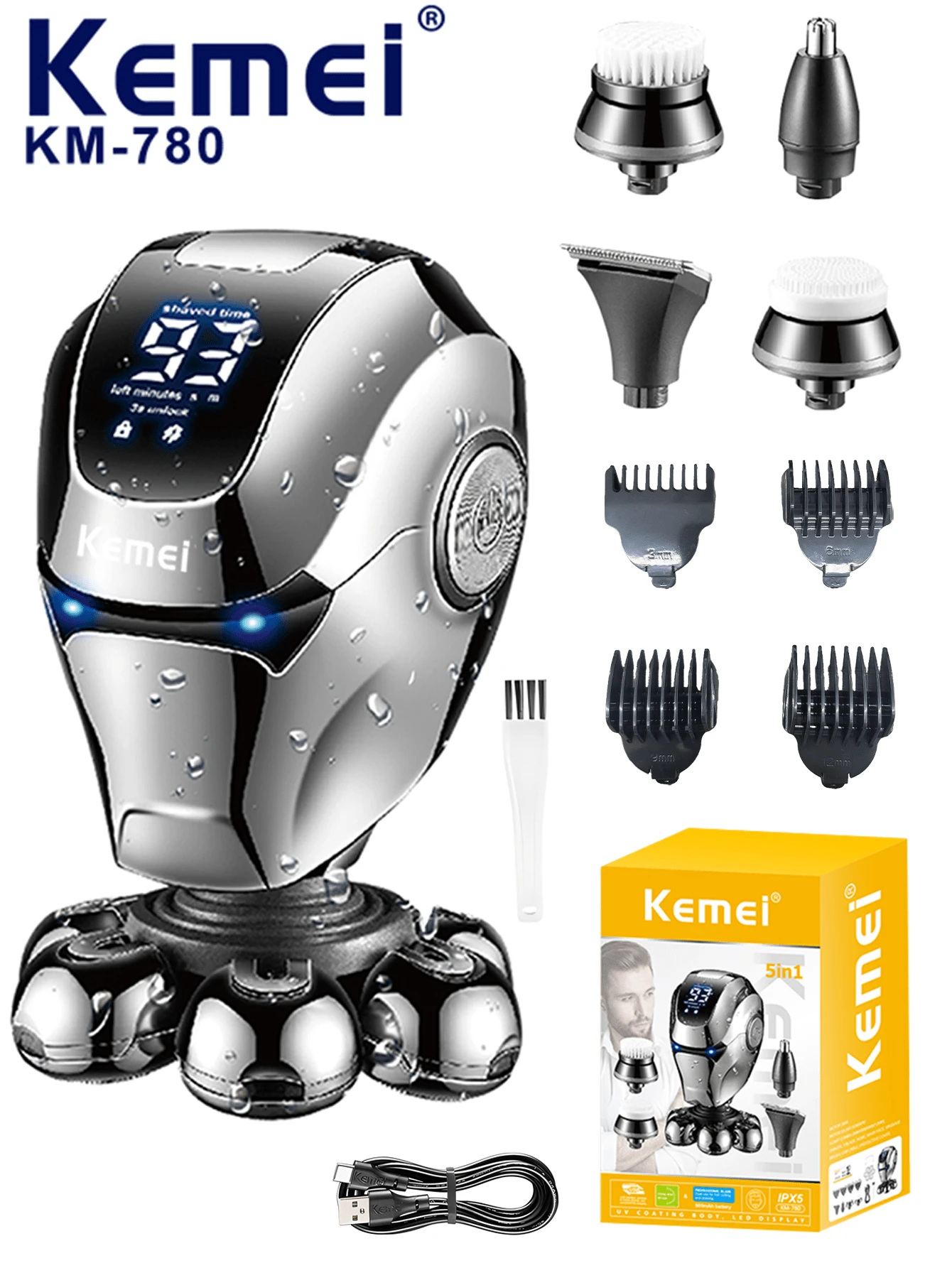 KEMEI KM-780 Hot Selling Professional High Quality Men's Electric Shaver Five In One Digital Multi Functional Head Shaver - Black - View 1