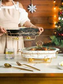 1 zestaw ceramicznych talerzy świątecznych do jadalni, użytku domowego, naczyń kuchennych, blachy do pieczenia, garnka izolacyjnego, garnka do zupy z pokrywką i żelazną ramą, odpowiednich do chleba, indyka, sera, pizzy, na zewnątrz, na wesele, imprezę, prezent, urodziny, gotowanie owoców morza na Boże Narodzenie, prezent na Święto Dziękczynienia, Święto Plonów, obiad rodzinny