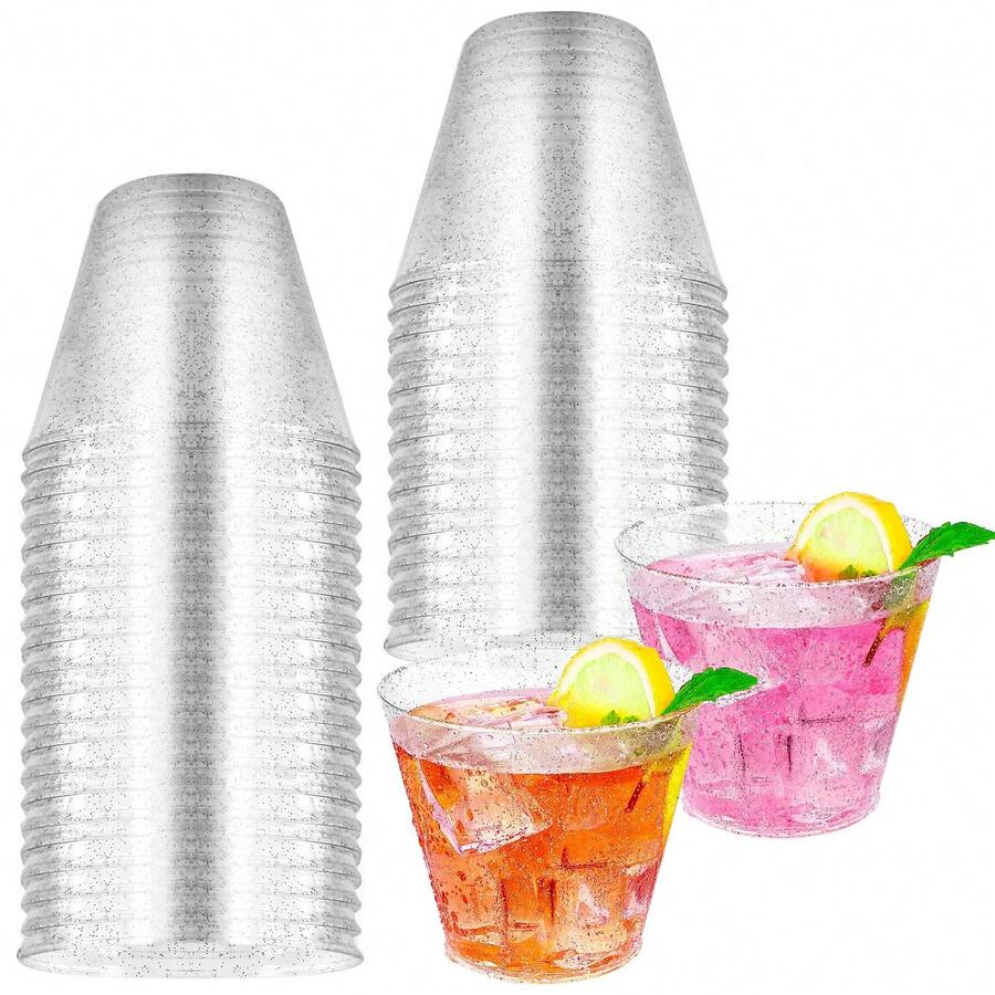 20 Pieces Of 9Ounce Plastic Cups, Disposable Glitter Cups, Wine