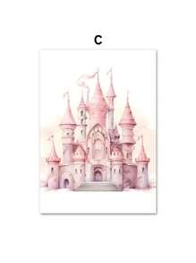 1PC Pink Princess Rainbow Unicorn Castle Crown Wall Art Canvas Painting Poster & Print Pictures For Girl Kids Room Decor No Frame