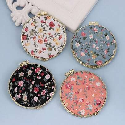 1pc/3pcs Compact Foldable Makeup Mirror, Travel Size, Portable, Foldable Design, Retro Floral Pattern, Double-Sided High Definition Folding Mirror, Makeup Mirror, Touchup Mirror, Pocket Mirror Birthday Gifts Graduation Home Decor Back To School Room Decor School Supplies