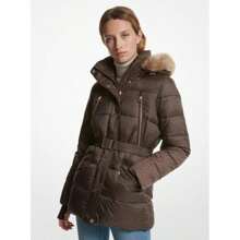 Michael Kors Michael_kors | Faux Fur Trim Quilted Belted Puffer Jacket - 巧克力 - 查看 1