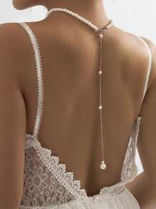 1pc Sexy Faux Pearl Pendant Tassels Chest Chain, Minimalist Beach Bride Body Jewelry Necklace