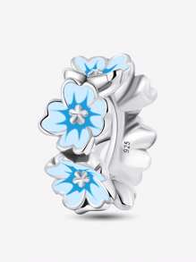 1 PIEZA Cuentas de flores de colores de plata de ley 925 para ajustar a pulseras y brazaletes de mujer, para decoración de joyas y combinación con atuendos diarios como regalo de San Valentín para niñas - Plateado - Ver 2