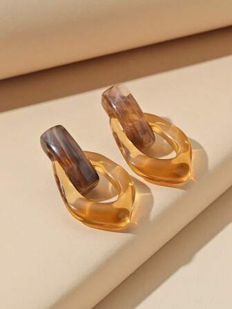 1pair Fashionable Unique Transparent Water Drop Geometric Earrings