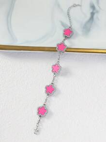 1 件优雅合金单面 5 瓣水钻镶嵌手链适合女性日常佩戴 - 五葉草手鍊 - 查看 14