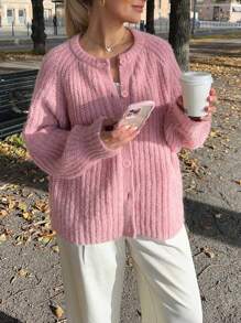 上衣女士毛衣，秋冬针织衫，清新休闲风格，纯色长袖开衫，女士毛衣外套