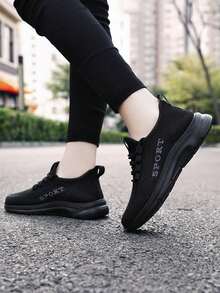 Zapatillas negras transpirables, antideslizantes y con suela suave para mujeres para primavera y otoño, baile y uso casualZapatillas Ligeras Con Amortiguación, Perfectas Para Correr, Jugar Al Tenis, Caminar, Jugar Al Voleibol, Etc/Zapatillas deportivas para mujer,Zapatillas de malla transpirable,Casual,Ligeras,Outdoor,Antideslizantes,Ligeras,Casual,Transpirables,Cómodas,Malla transpirable negra,Suela suave que absorbe los impactos,Diseño elegante de color sólido,Ligeras y cómodas,Zapatillas de malla transpirable para deportes al aire libre,Adecuadas para todas las actividades al aire libre. - Negro - Ver 4