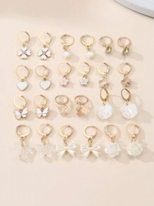 NAIZHU 24pcs/Set French Style Versatile Pendant Ear Clips, Bow Flower Shell Heart Gentle Niche Earrings Set YSE292 - Multicolor - View 1