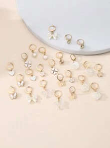 NAIZHU 24pcs/Set French Style Versatile Pendant Ear Clips, Bow Flower Shell Heart Gentle Niche Earrings Set YSE292 - Multicolor - View 6