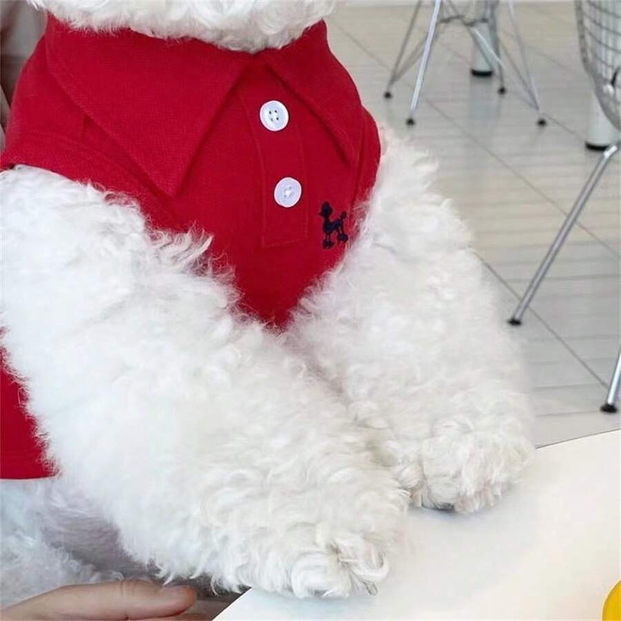 Una pieza Camisa bordada de polo de mascota de unicolor para chaleco de primavera y verano