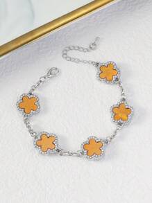 1 件优雅合金单面 5 瓣水钻镶嵌手链适合女性日常佩戴 - 五葉草手鍊 - 查看 8