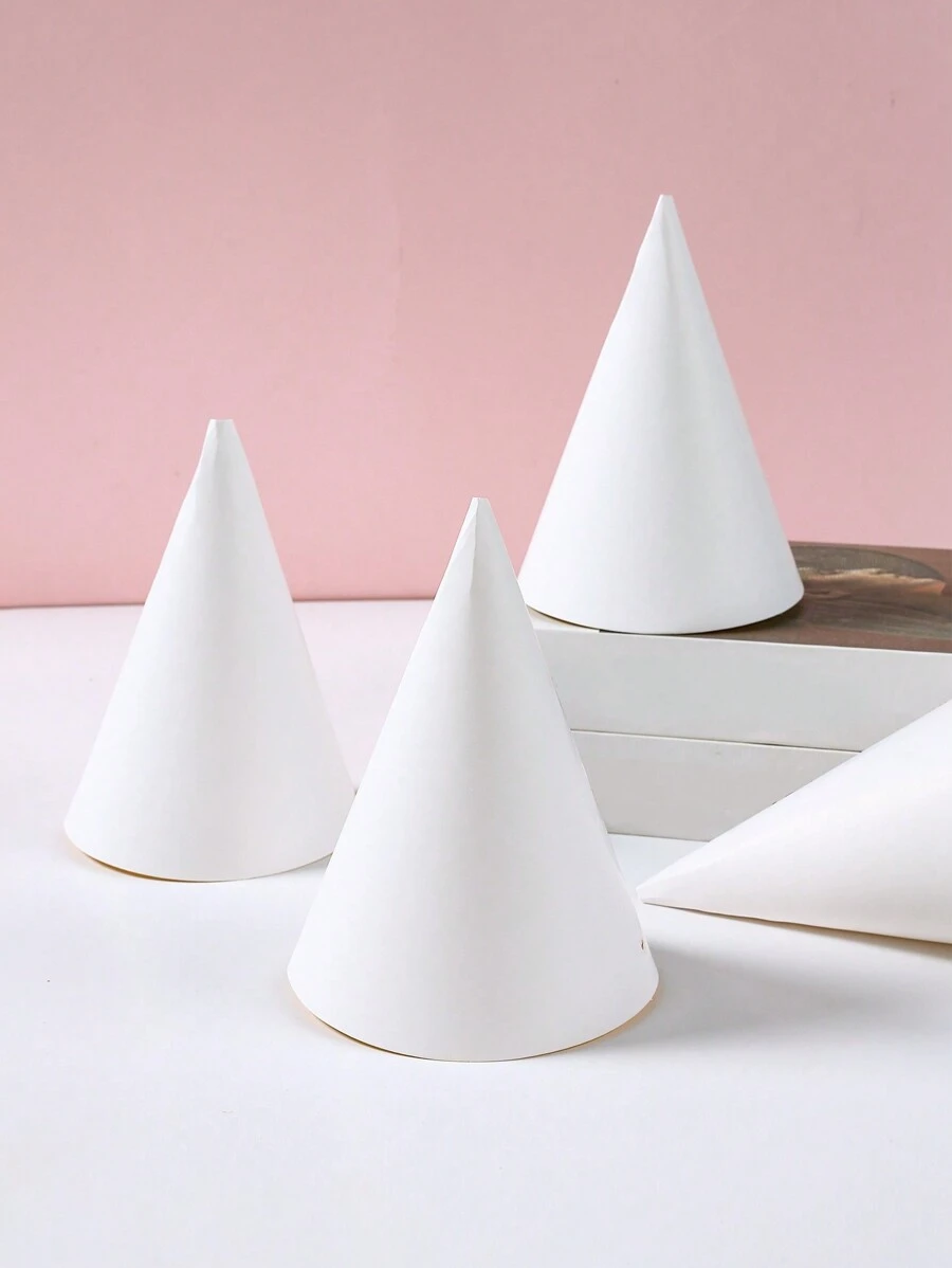 6 件白色纸质派对帽生日帽锥形工艺品适用于生日派对装饰成人艺术 DIY、蛋糕帽节日装饰派对用品派对照片道具