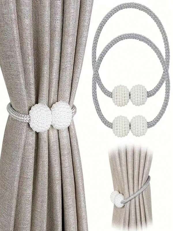 2pcs Elegant Faux Pearl Magnetic Curtain Tie Backs