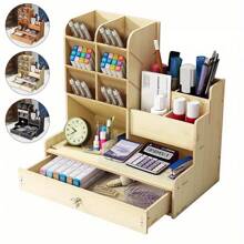 Office Study Desk Organizer Table Box Tidy Case Wooden Pen Pencil Storage Holder - Cherry Wood - View 4
