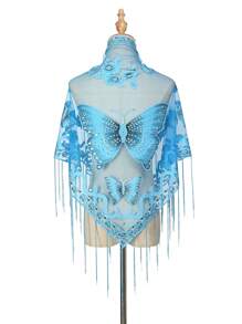 1pc Butterfly Embroidery Lace Hollow Triangular Scarf/Shawl - Multicolor - View 13