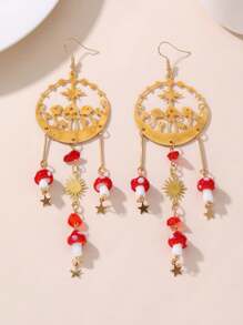 1 Pair Women's Star, Moon, Butterfly, Cloud, Eye, Crystal Teardrop, Mushroom Tassel Drop Earrings, Suitable For Daily And Party Wear