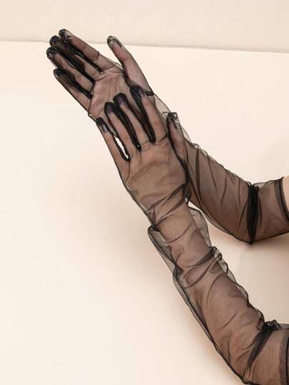1 par de guantes de malla negros largos de ópera formal para damas, decoración de fiesta de Halloween