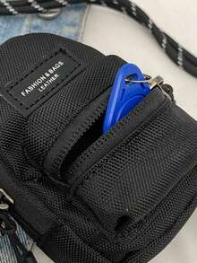 Túi đeo vai vải mini đựng son môi và tai nghe, Túi đeo chéo họa tiết da báo thời trang, Túi đựng tai nghe đựng son môi, Túi du lịch ngoài trời nhỏ thời trang cho nữ - màu đen - Xem 4