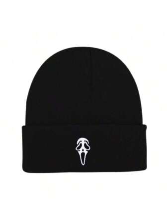 1 pieza Gorro de esquí estilo Y2K unisex con bordado de calavera, gorro de punto cálido para invierno y uso diario, perfecto para Halloween