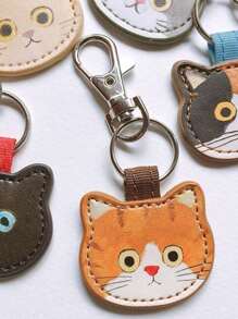 1 Stück süßer, kreativer Leder-Katzen-Schlüsselanhänger, modischer Kawaii-Kätzchen-Schlüsselring, Rucksack-Dekoration, Accessoires, Geschenke, Auto-Accessoires, Taschenbaumler, Schule, Goth, Y2K