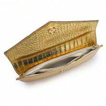 22 TOTE Crocodile PU Leather Gold Clutch Envelope Bag Crossbody Purse With Chain Strap - Gold - View 7