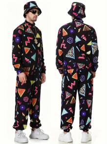 A Top And Pants (Without Hat) 70/80/90s Vintage Disco Costume Halloween Costume Cosplay Party Stage Performance Costume - 黑色 - 查看 2