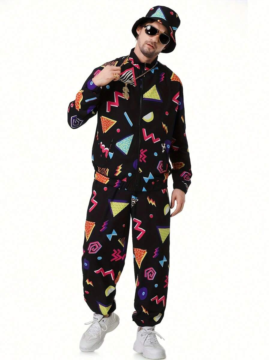 A Top And Pants (Without Hat) 70/80/90s Vintage Disco Costume Halloween Costume Cosplay Party Stage Performance Costume - 黑色 - 查看 1